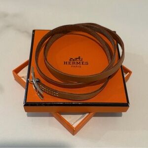 Hermès Brown Leather Wrap Bracelet With Box